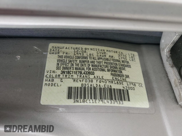 2009 Nissan Versa S with VIN 3N1BC11E79L433933, listed as a Copart auction lot 54953675 with 196,785 mi miles and Salvage Title. Bid and sale history available at DreamBid. Image 13.