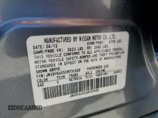 2012 Infiniti G25 x with VIN JN1DV6AR5CM731526, listed as a Copart auction lot 69875314 with Not Provided miles and Clean Title. Bid and sale history available at carsss.com. Image 12.