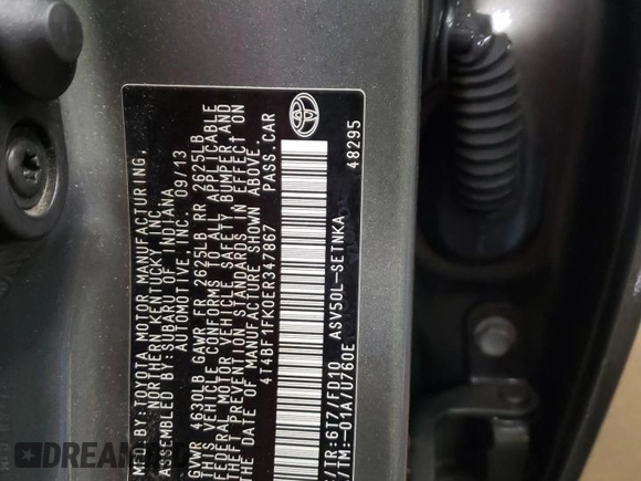 2014 Toyota Camry L with VIN 4T4BF1FK0ER347867, listed as a Copart auction lot 44840595 with 317,629 mi miles and Salvage Title. Bid and sale history available at DreamBid. Image 12.