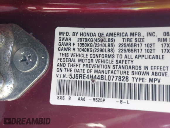 2011 Honda CR-V SE z VIN 5J6RE4H44BL077828, wystawiony jako IAAI lot #42290069 z przebiegiem Nie podano mil oraz . Historia ofert i sprzedaży dostępna na DreamBid. Obrazek 9.