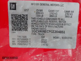 2018 Chevrolet Silverado 1500 LT with VIN 1GCVKREC9JZ204851, listed as a IAAI auction lot 41730255 with 100,930 mi miles. Bid and sale history available at carsss.com. Image 9.