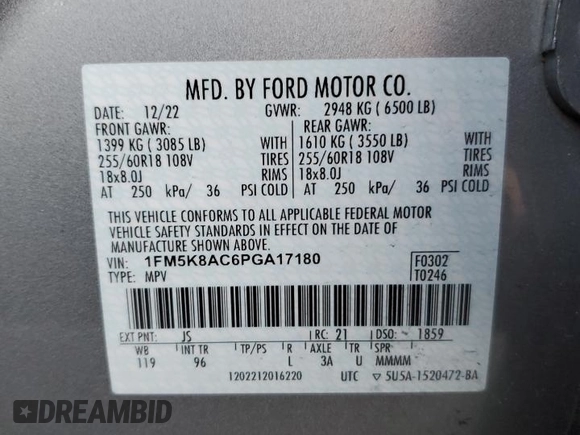 2023 Ford Explorer z VIN 1FM5K8AC6PGA17180, wystawiony jako Copart lot #84434374 z przebiegiem 6 512 mil mil oraz Szkoda całkowita • Salvage title. Historia ofert i sprzedaży dostępna na DreamBid. Obrazek 13.
