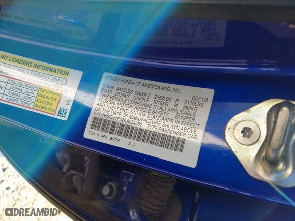 2019 Honda Accord Sedan Sport 1.5T with VIN 1HGCV1F32KA054680, listed as a IAAI auction lot 41088033 with 226,837 mi miles. Bid and sale history available at carsss.com. Image 9.