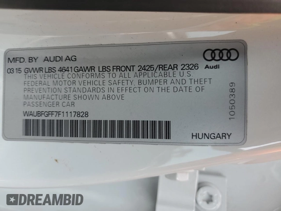 2015 Audi S3 Premium Plus z VIN WAUBFGFF7F1117828, wystawiony jako Copart lot #56778335 z przebiegiem Nie podano mil oraz Szkoda całkowita • Salvage title. Historia ofert i sprzedaży dostępna na DreamBid. Obrazek 12.