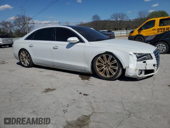 2014 Audi A8 4.0T with VIN WAUR2AFD9EN004542, listed as a Copart auction lot 50818845 with 75,908 mi miles and Salvage Title. Bid and sale history available at DreamBid. Image 4.