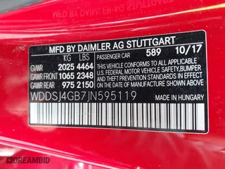 2018 Mercedes-Benz CLA with VIN WDDSJ4GB7JN595119, listed as a IAAI auction lot 41782982 with 105,071 mi miles. Bid and sale history available at carsss.com. Image 9.