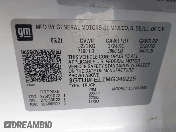 2021 GMC Sierra 1500 Denali z VIN 3GTU9FEL1MG349215, wystawiony jako IAAI lot #42585810 z przebiegiem 97 465 mil mil oraz . Historia ofert i sprzedaży dostępna na DreamBid. Obrazek 9.