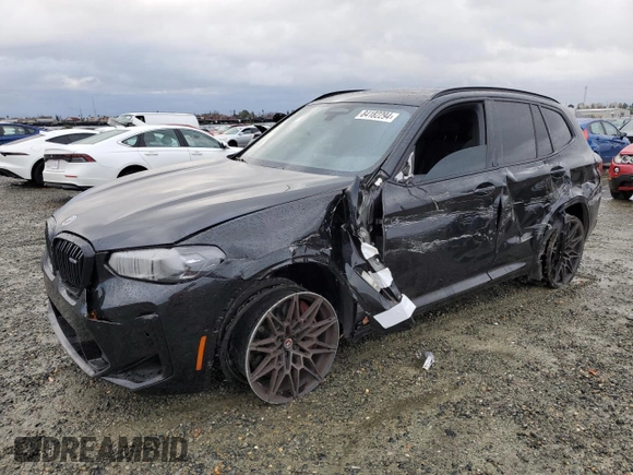 2023 BMW X3 M with VIN 5YM13EC02P9R76895, listed as a Copart auction lot 84182294 with 17,257 mi miles and Salvage title. Bid and sale history available at DreamBid. Image 1.