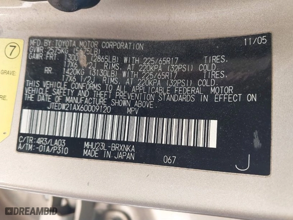 2006 Toyota Highlander Hybrid with VIN JTEDW21AX60009120, listed as a IAAI auction lot 41912964 with 304,205 mi miles. Bid and sale history available at carsss.com. Image 9.