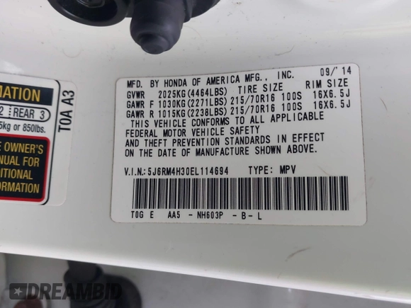 2014 Honda CR-V LX with VIN 5J6RM4H30EL114694, listed as a IAAI auction lot 41123860 with 153,896 mi miles. Bid and sale history available at carsss.com. Image 9.