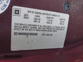2000 Chevrolet Impala LS z VIN 2G1WH55K2Y9362366, wystawiony jako IAAI lot #41151201 z przebiegiem 191 591 mil mil oraz . Historia ofert i sprzedaży dostępna na DreamBid. Obrazek 9.