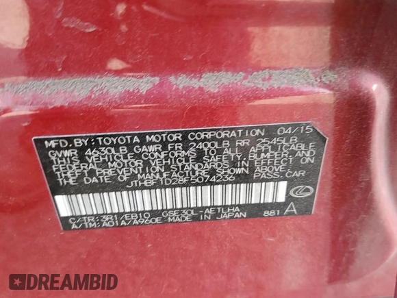 2015 Lexus IS 250 with VIN JTHBF1D28F5074236, listed as a Copart auction lot 47583335 with 155,899 mi miles and Salvage Title. Bid and sale history available at carsss.com. Image 14.