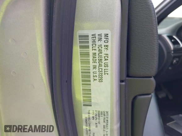 2020 Jeep Grand Cherokee Limited X z VIN 1C4RJEBG4LC372293, wystawiony jako IAAI lot #42120638 z przebiegiem 76 576 mil mil oraz . Historia ofert i sprzedaży dostępna na DreamBid. Obrazek 9.