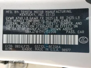2023 Lexus ES with VIN 58AJZ1B17PU152208, listed as a Copart auction lot 50709745 with 30,597 mi miles and Salvage Title. Bid and sale history available at carsss.com. Image 13.
