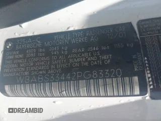 2002 BMW 3 Series 325Ci z VIN WBABS33442PG83320, wystawiony jako IAAI lot #42551040 z przebiegiem 98 189 mil mil oraz . Historia ofert i sprzedaży dostępna na DreamBid. Obrazek 9.