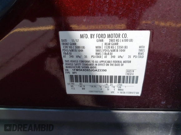 2018 Ford Explorer XLT с VIN 1FM5K8D85JGA23390, выставлен на аукционе IAAI как лот 42507111 с пробегом 79 761 миль миль и . История ставок и продаж доступна на DreamBid. Изображение 9.