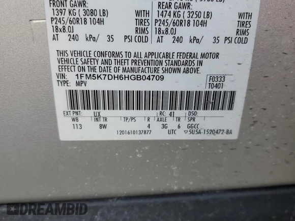 2017 Ford Explorer XLT with VIN 1FM5K7DH6HGB04709, listed as a Copart auction lot 47394655 with 99,291 mi miles and Salvage Title. Bid and sale history available at carsss.com. Image 13.