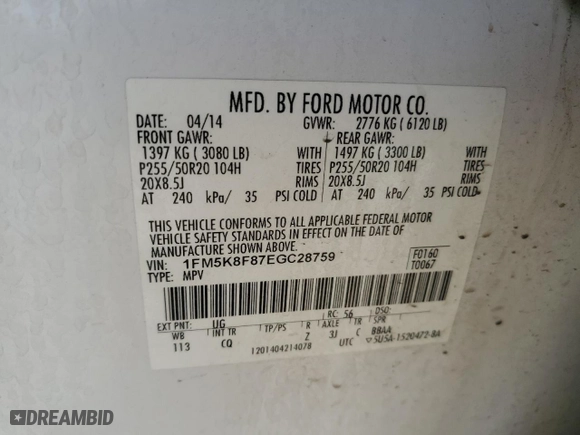 2014 Ford Explorer Limited with VIN 1FM5K8F87EGC28759, listed as a Copart auction lot 47454405 with 160,806 mi miles and Salvage Title. Bid and sale history available at carsss.com. Image 14.