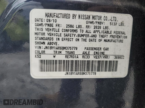 2011 Infiniti M with VIN JN1BY1AR6BM375779, listed as a Copart auction lot 47879435 with 245,770 mi miles and Salvage Title. Bid and sale history available at DreamBid. Image 15.