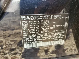 2022 Volkswagen Atlas SE with VIN 1V2JC2CA5NC219567, listed as a Copart auction lot 74005214 with 38,539 mi miles and Salvage title. Bid and sale history available at DreamBid. Image 13.