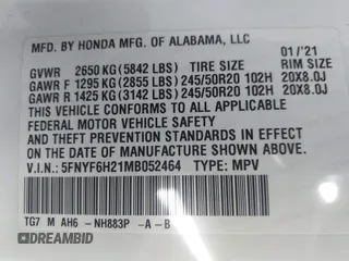 2021 Honda Pilot Special Edition with VIN 5FNYF6H21MB052464, listed as a IAAI auction lot 41742801 with 69,790 mi miles. Bid and sale history available at carsss.com. Image 9.