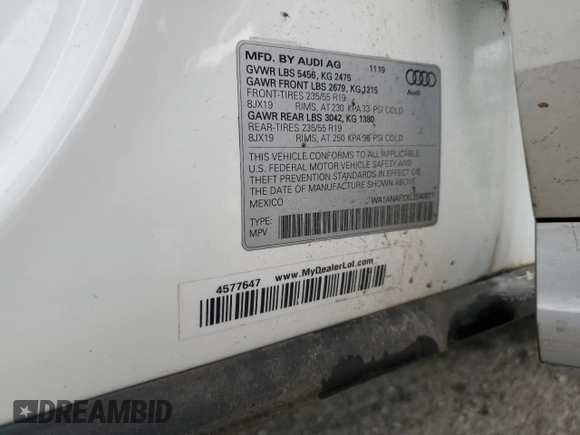 2020 Audi Q5 Premium z VIN WA1ANAFYXL2040811, wystawiony jako Copart lot #50927215 z przebiegiem 76 866 mil mil oraz Szkoda całkowita • Salvage title. Historia ofert i sprzedaży dostępna na DreamBid. Obrazek 14.