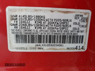 2003 Mitsubishi Outlander LS with VIN JA4LX31G53U034061, listed as a Copart auction lot 44688684 with 165,732 mi miles and Non Repairable. Bid and sale history available at carsss.com. Image 13.