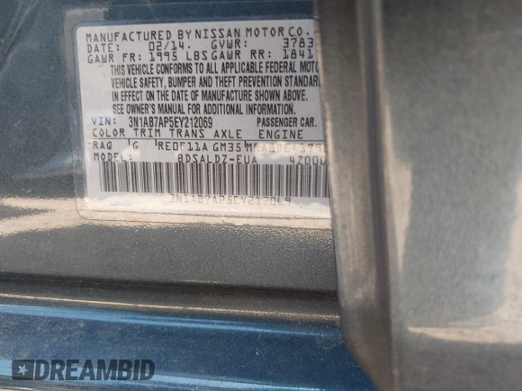 2014 Nissan Sentra SR with VIN 3N1AB7AP5EY212069, listed as a IAAI auction lot 40194004 with 168,458 mi miles and . Bid and sale history available at DreamBid. Image 9.