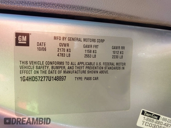 2007 Buick Lucerne V6 CXL with VIN 1G4HD57277U148897, listed as a IAAI auction lot 41743649 with 240,414 mi miles. Bid and sale history available at carsss.com. Image 9.