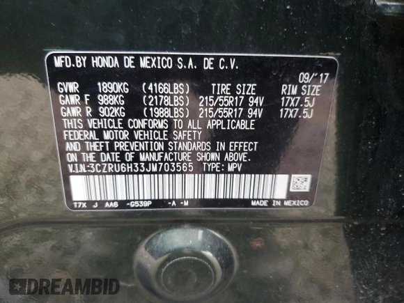 2018 Honda HR-V LX with VIN 3CZRU6H33JM703565, listed as a Copart auction lot 53083905 with 83,724 mi miles and Salvage Title. Bid and sale history available at carsss.com. Image 14.