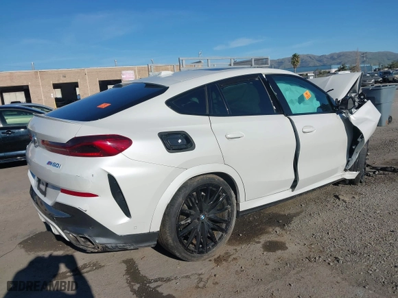 2025 BMW X6 M60i with VIN 5UX43EX00S9X28829, listed as a IAAI auction lot 41637334 with 1 mi miles. Bid and sale history available at carsss.com. Image 4.