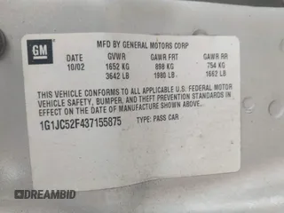 2003 Chevrolet Cavalier with VIN 1G1JC52F437155875, listed as a IAAI auction lot 42504722 with 124,074 mi miles and . Bid and sale history available at DreamBid. Image 9.