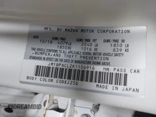 2019 Mazda 3 w/Select with VIN JM1BPACL2K1106916, listed as a IAAI auction lot 42082381 with 63,017 mi miles. Bid and sale history available at carsss.com. Image 9.