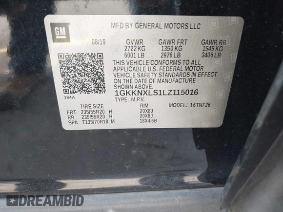 2020 GMC Acadia Denali with VIN 1GKKNXLS1LZ115016, listed as a IAAI auction lot 41459134 with 48,087 mi miles and . Bid and sale history available at DreamBid. Image 9.