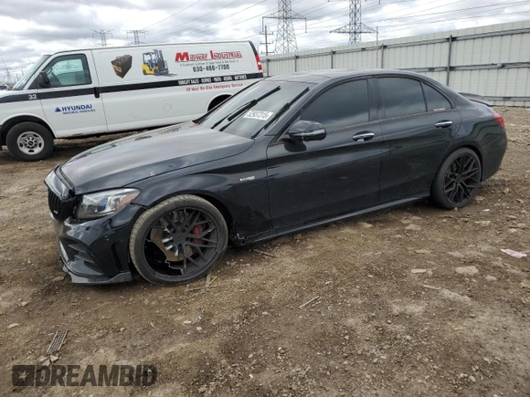 2019 Mercedes-Benz C 43 AMG with VIN 55SWF6EB8KU285667, listed as a Copart auction lot 52937315 with 57,274 mi miles and Salvage title. Bid and sale history available at DreamBid. Image 1.