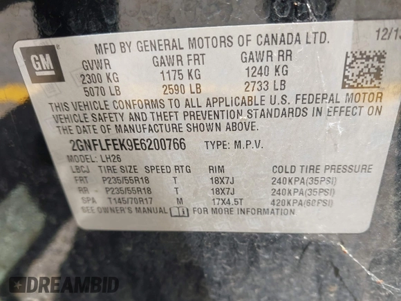 2014 Chevrolet Equinox LT z VIN 2GNFLFEK9E6200766, wystawiony jako IAAI lot #42366214 z przebiegiem 166 337 mil mil oraz . Historia ofert i sprzedaży dostępna na DreamBid. Obrazek 9.