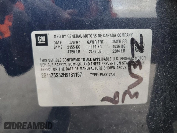 2017 Chevrolet Impala LS with VIN 2G11Z5S32H9181157, listed as a Copart auction lot 86909994 with 74,267 mi miles and Salvage Title. Bid and sale history available at DreamBid. Image 13.