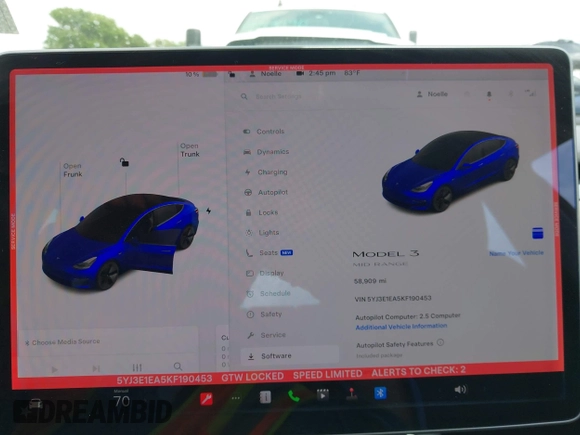 2019 Tesla Model 3 Mid Range with VIN 5YJ3E1EA5KF190453, listed as a IAAI auction lot 41880684 with 58,909 mi miles and . Bid and sale history available at carsss.com. Image 19.
