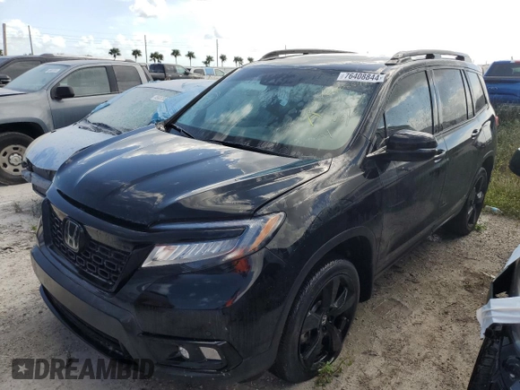 2021 Honda Passport Elite with VIN 5FNYF8H00MB010068, listed as a Copart auction lot 76408844 with 0 mi miles and Salvage Title. Bid and sale history available at carsss.com. Image 1.