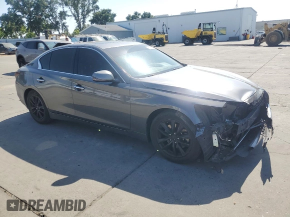 2014 Infiniti Q50 Premium with VIN JN1BV7AP2EM677469, listed as a Copart auction lot 61627125 with 106,670 mi miles and Salvage title. Bid and sale history available at DreamBid. Image 4.