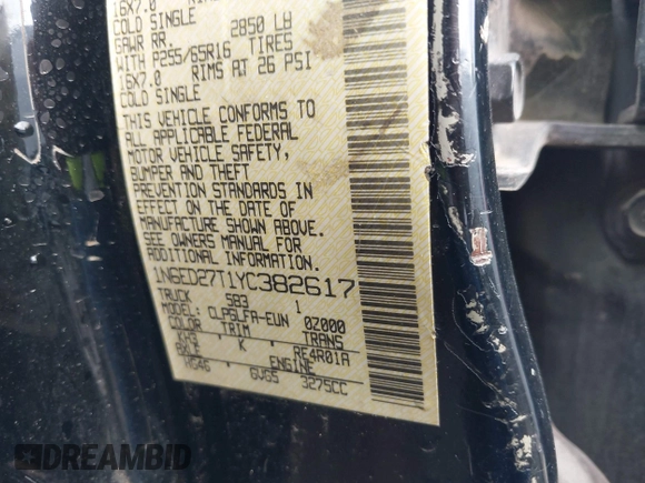 2000 Nissan Frontier XE с VIN 1N6ED27T1YC382617, выставлен на аукционе IAAI как лот 42742972 с пробегом 288 827 миль миль и . История ставок и продаж доступна на DreamBid. Изображение 9.