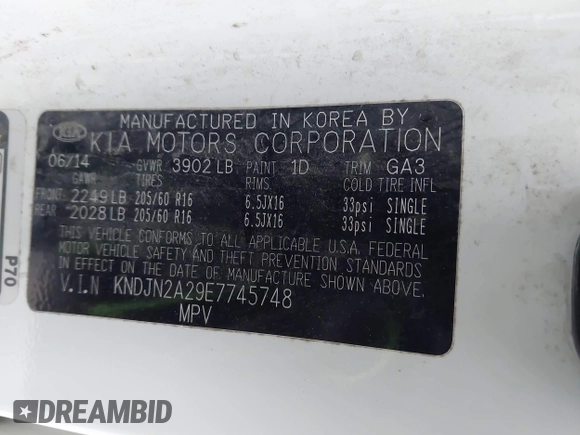 2014 Kia Soul with VIN KNDJN2A29E7745748, listed as a IAAI auction lot 41134946 with 277,310 mi miles. Bid and sale history available at carsss.com. Image 9.