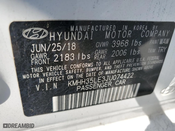 2018 Hyundai Elantra GT with VIN KMHH35LE3JU074422, listed as a Copart auction lot 59466794 with 69,448 mi miles and Salvage Title. Bid and sale history available at carsss.com. Image 12.