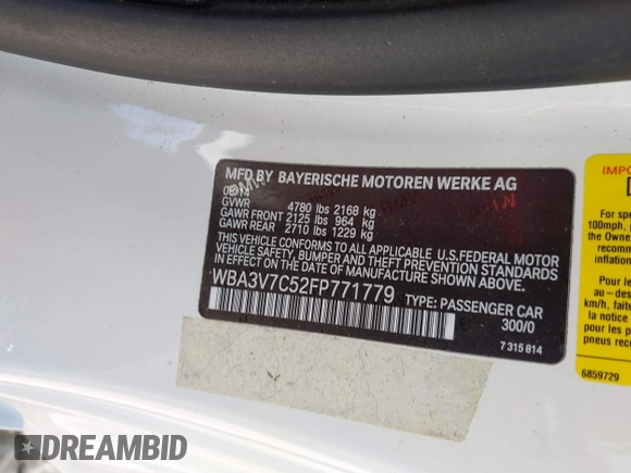 2015 BMW 4 Series 428i z VIN WBA3V7C52FP771779, wystawiony jako IAAI lot #41953647 z przebiegiem 66 003 mil mil oraz . Historia ofert i sprzedaży dostępna na DreamBid. Obrazek 9.