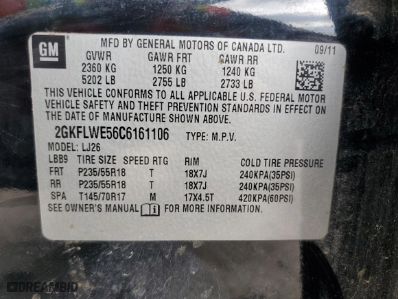 2012 GMC Terrain SLT-2 with VIN 2GKFLWE56C6161106, listed as a Copart auction lot 43762205 with 195,434 mi miles and Salvage Title. Bid and sale history available at carsss.com. Image 13.