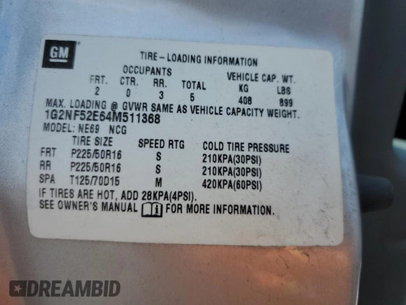 2004 Pontiac Grand Am SE1 with VIN 1G2NF52E64M511368, listed as a Copart auction lot 60911524 with 182,358 mi miles and Salvage Title. Bid and sale history available at carsss.com. Image 13.