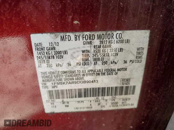 2013 Ford Utility Police Interceptor with VIN 1FM5K7AR9DGB90413, listed as a Copart auction lot 80661584 with 0 mi miles and Clean Title. Bid and sale history available at carsss.com. Image 13.