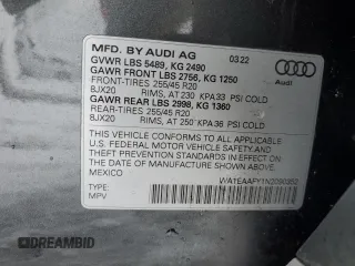 2022 Audi Q5 S line Premium Plus with VIN WA1EAAFY1N2090352, listed as a Copart auction lot 44381355 with 0 mi miles and Salvage Title. Bid and sale history available at carsss.com. Image 13.
