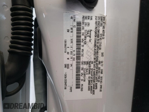 2012 Ford Focus SE with VIN 1FAHP3F20CL468537, listed as a Copart auction lot 64408615 with 173,753 mi miles and Salvage title. Bid and sale history available at DreamBid. Image 12.