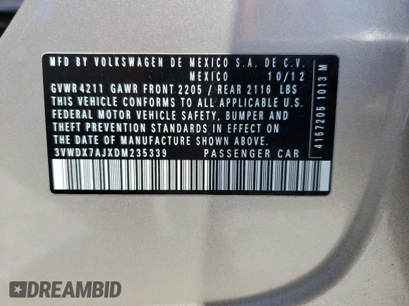 2013 Volkswagen Jetta SE z VIN 3VWDX7AJXDM235339, wystawiony jako Copart lot #52751345 z przebiegiem 143 478 mil mil oraz Szkoda całkowita • Salvage title. Historia ofert i sprzedaży dostępna na DreamBid. Obrazek 15.